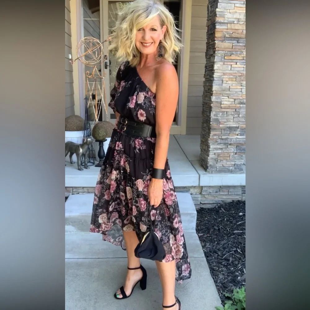 One Shoulder High Low Floral Dress - Picture 6 of 15
